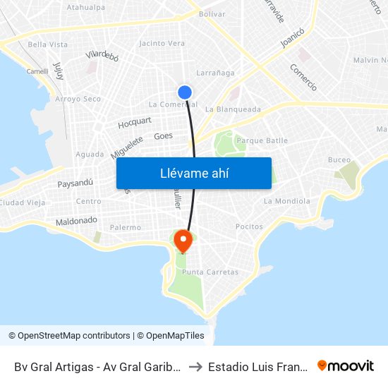 Bv Gral Artigas - Av Gral Garibaldi to Estadio Luis Franzini map