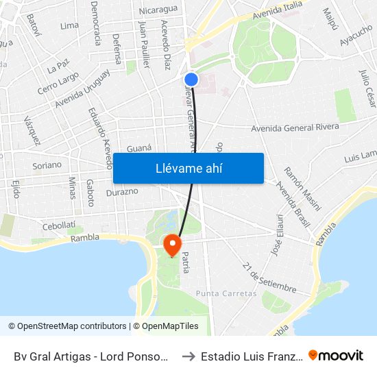 Bv Gral Artigas - Lord Ponsomby to Estadio Luis Franzini map
