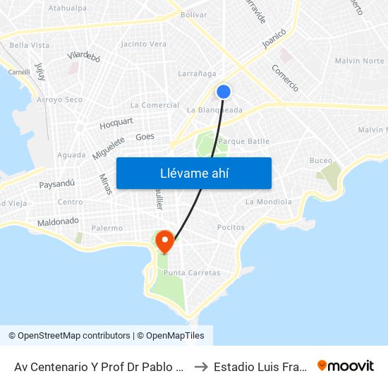 Av Centenario Y Prof Dr Pablo Purriel to Estadio Luis Franzini map
