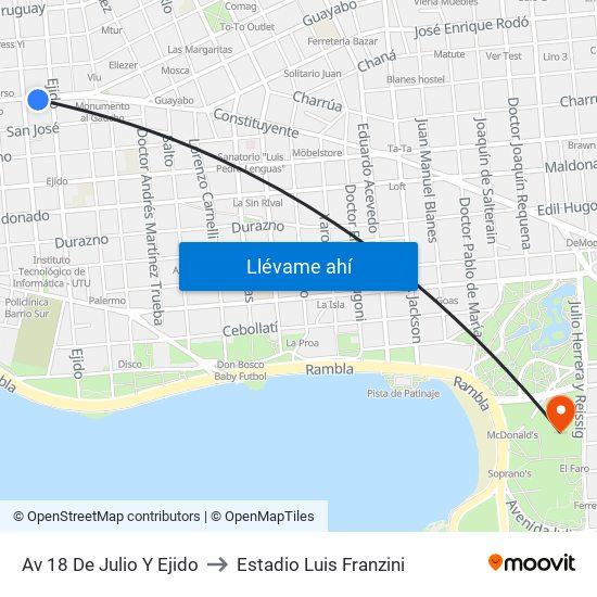 Av 18 De Julio Y Ejido to Estadio Luis Franzini map