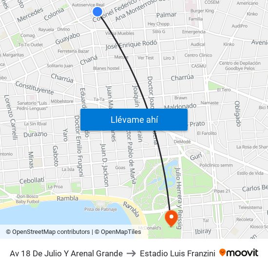 Av 18 De Julio Y Arenal Grande to Estadio Luis Franzini map