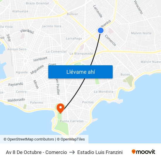 Av 8 De Octubre - Comercio to Estadio Luis Franzini map