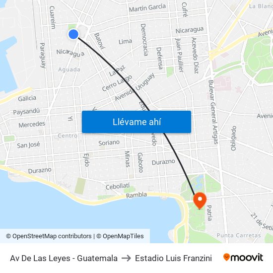 Av De Las Leyes - Guatemala to Estadio Luis Franzini map
