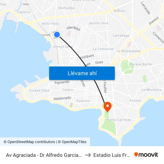 Av Agraciada - Dr Alfredo Garcia Morales to Estadio Luis Franzini map