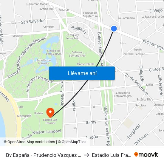Bv España - Prudencio Vazquez Y Vega to Estadio Luis Franzini map