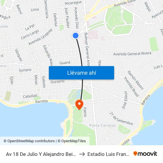 Av 18 De Julio Y Alejandro Beisso to Estadio Luis Franzini map