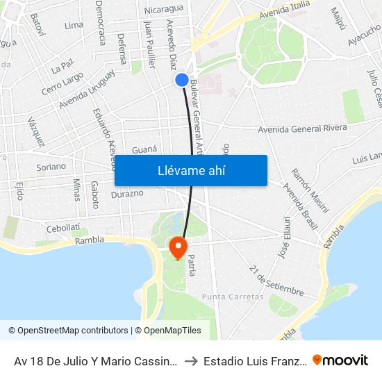 Av 18 De Julio Y Mario Cassinoni to Estadio Luis Franzini map