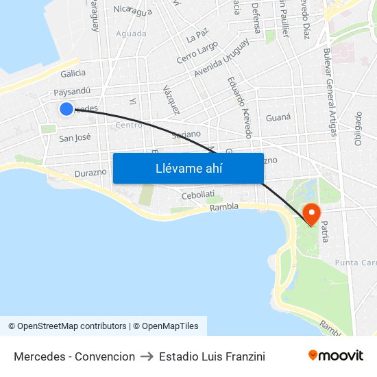 Mercedes - Convencion to Estadio Luis Franzini map