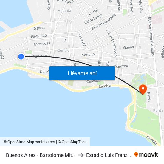 Buenos Aires - Bartolome Mitre to Estadio Luis Franzini map
