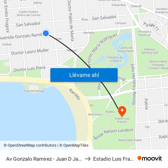 Av Gonzalo Ramirez - Juan D Jackson to Estadio Luis Franzini map