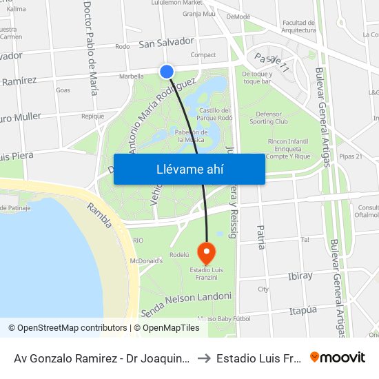 Av Gonzalo Ramirez - Dr Joaquin Requena to Estadio Luis Franzini map