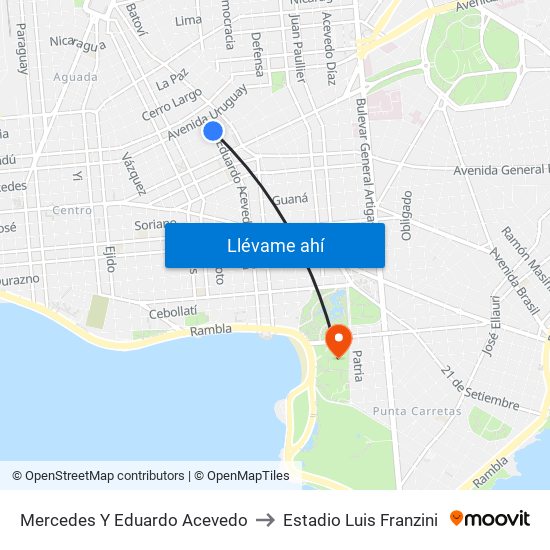Mercedes Y Eduardo Acevedo to Estadio Luis Franzini map