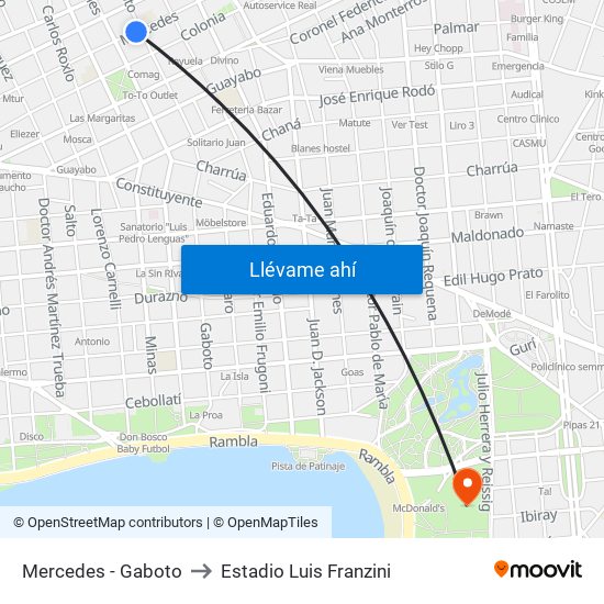 Mercedes - Gaboto to Estadio Luis Franzini map