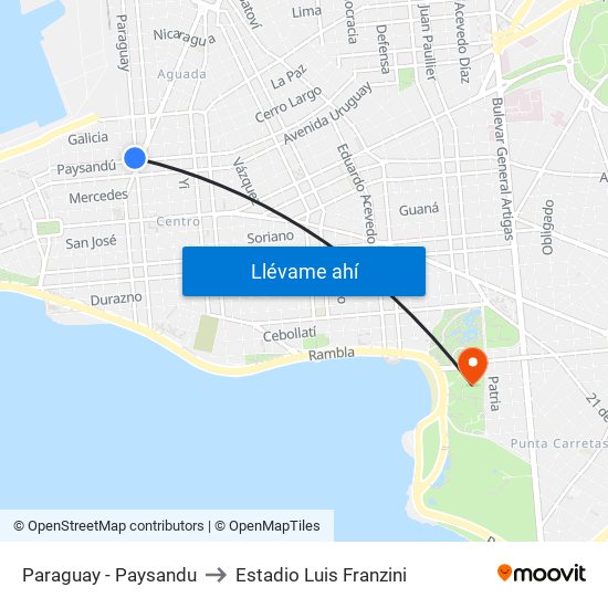 Paraguay - Paysandu to Estadio Luis Franzini map