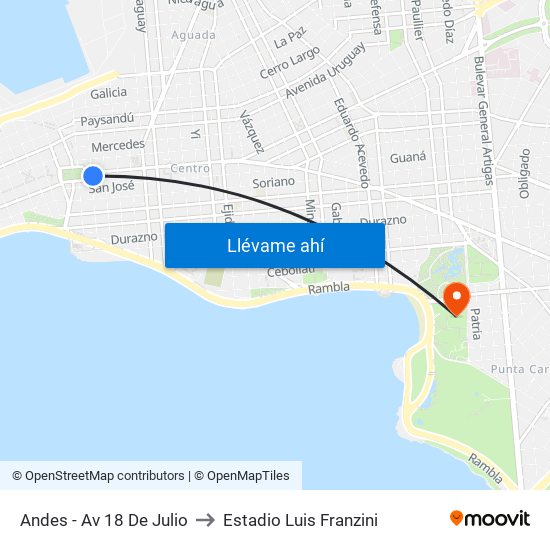 Andes - Av 18 De Julio to Estadio Luis Franzini map