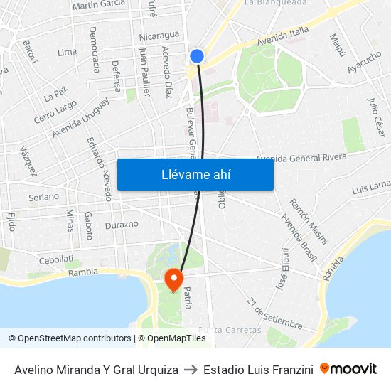 Avelino Miranda Y Gral Urquiza to Estadio Luis Franzini map