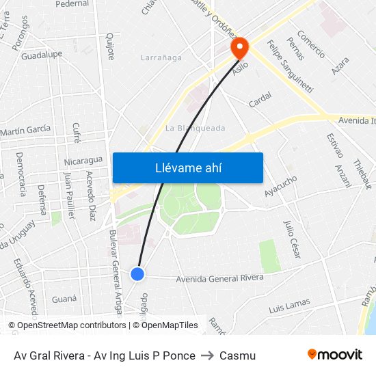 Av Gral Rivera - Av Ing Luis P Ponce to Casmu map