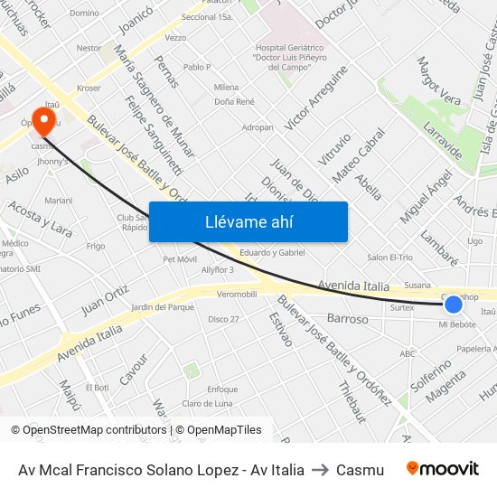 Av Mcal Francisco Solano Lopez - Av Italia to Casmu map