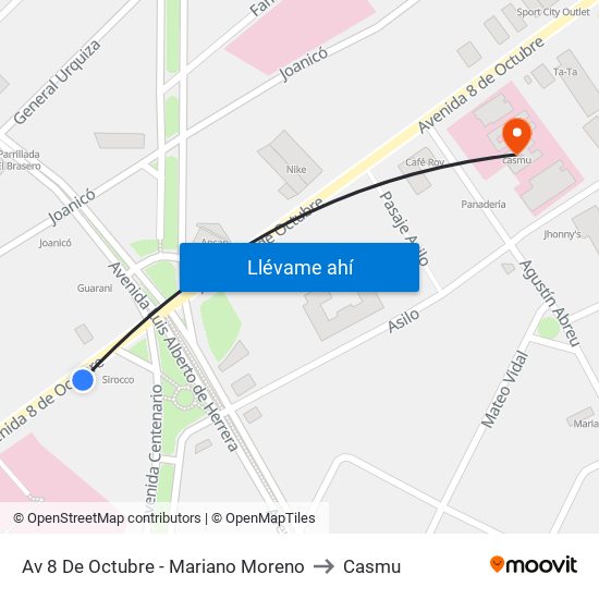 Av 8 De Octubre - Mariano Moreno to Casmu map