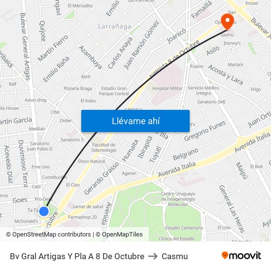 Bv Gral Artigas Y Pla A 8 De Octubre to Casmu map