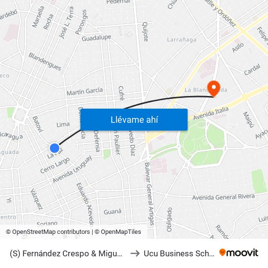 (S) Fernández Crespo & Miguelete to Ucu Business School map