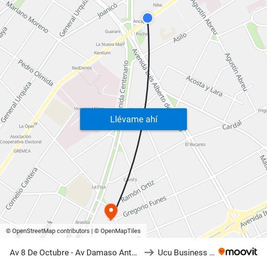 Av 8 De Octubre - Av Damaso Antonio Larrañaga to Ucu Business School map