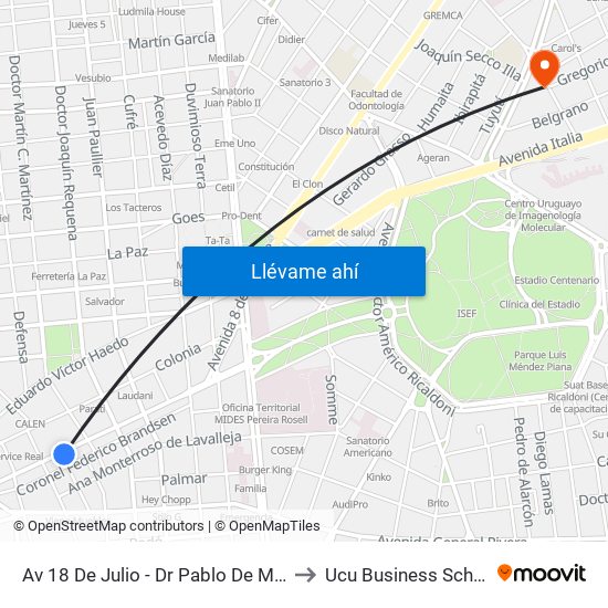 Av 18 De Julio - Dr Pablo De Maria to Ucu Business School map