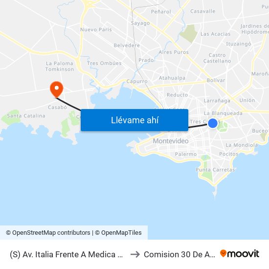 (S) Av. Italia Frente A Medica Uruguaya to Comision 30 De Agosto map