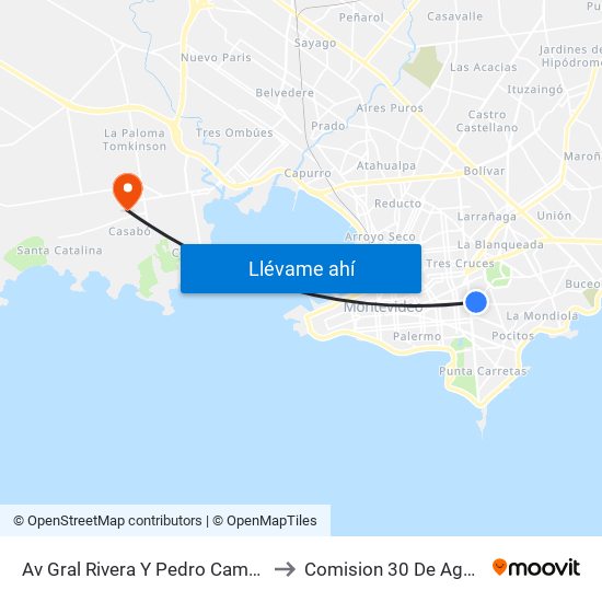 Av Gral Rivera Y Pedro Campbell to Comision 30 De Agosto map