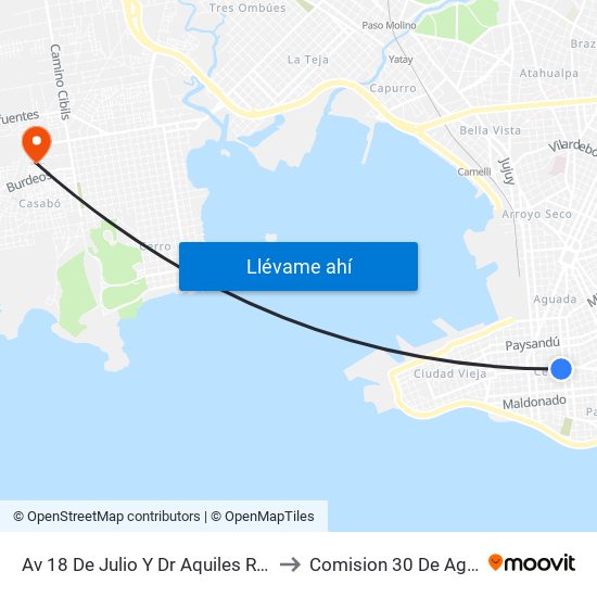 Av 18 De Julio Y Dr Aquiles R Lanza to Comision 30 De Agosto map