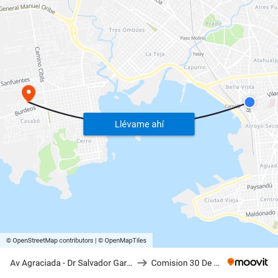 Av Agraciada - Dr Salvador Garcia Pintos to Comision 30 De Agosto map