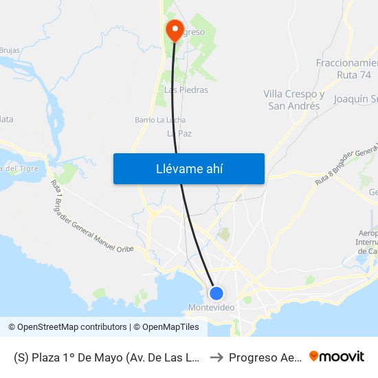 (S) Plaza 1º De Mayo (Av. De Las Leyes & Dr. Luis P. Lenguas) to Progreso Aeroservicios map