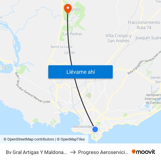 Bv Gral Artigas Y Maldonado to Progreso Aeroservicios map