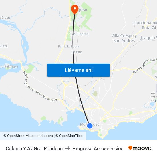 Colonia Y Av Gral Rondeau to Progreso Aeroservicios map