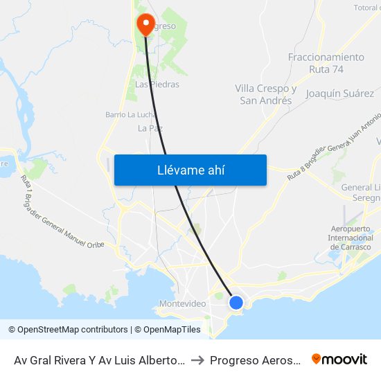 Av Gral Rivera Y Av Luis Alberto De Herrera to Progreso Aeroservicios map