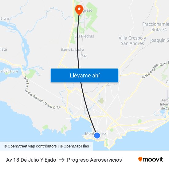 Av 18 De Julio Y Ejido to Progreso Aeroservicios map