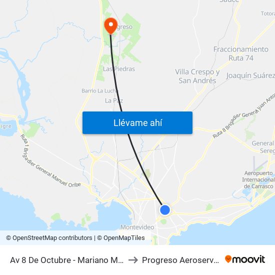 Av 8 De Octubre - Mariano Moreno to Progreso Aeroservicios map