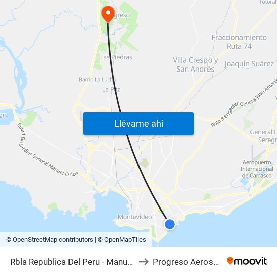 Rbla Republica Del Peru - Manuel V Pagola to Progreso Aeroservicios map