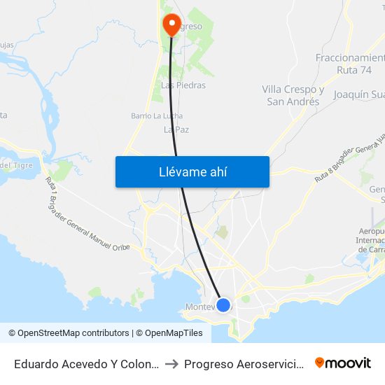 Eduardo Acevedo Y Colonia to Progreso Aeroservicios map