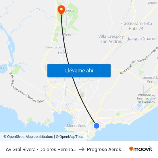 Av Gral Rivera - Dolores Pereira De Rossell to Progreso Aeroservicios map