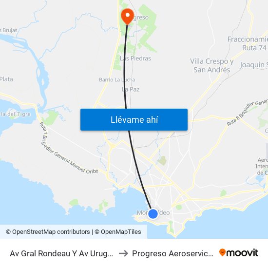 Av Gral Rondeau Y Av Uruguay to Progreso Aeroservicios map