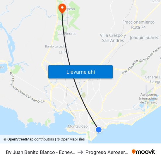 Bv Juan Benito Blanco - Echevarriarza to Progreso Aeroservicios map