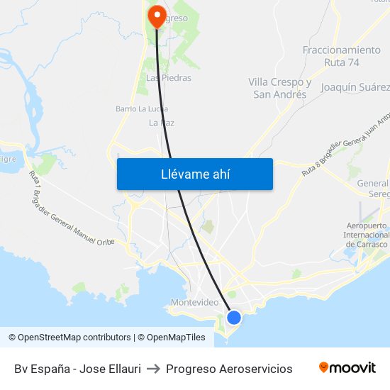 Bv España - Jose Ellauri to Progreso Aeroservicios map