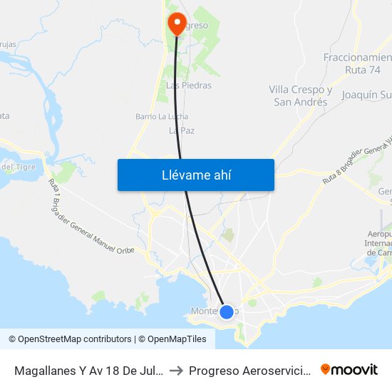 Magallanes Y Av 18 De Julio to Progreso Aeroservicios map
