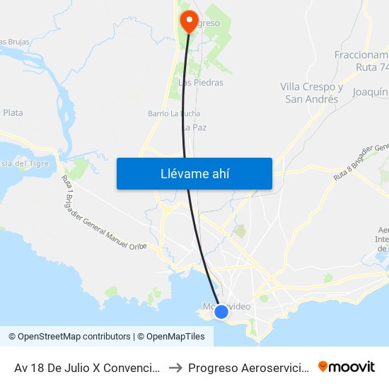 Av 18 De Julio X Convencion to Progreso Aeroservicios map