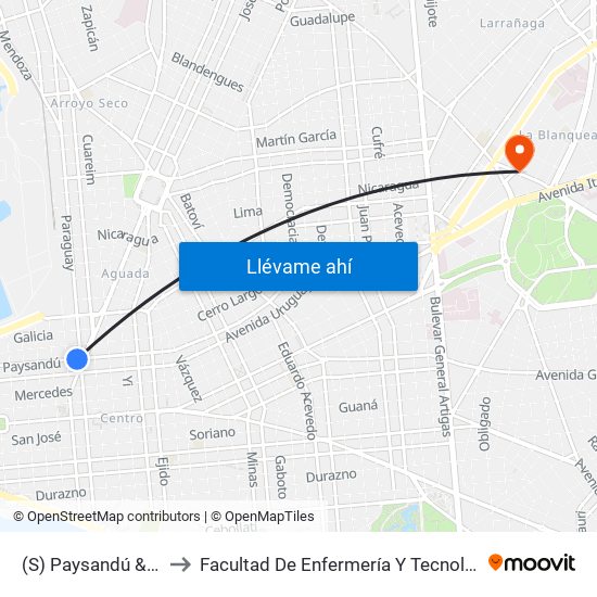 (S) Paysandú & Paraguay to Facultad De Enfermería Y Tecnologías De La Salud map