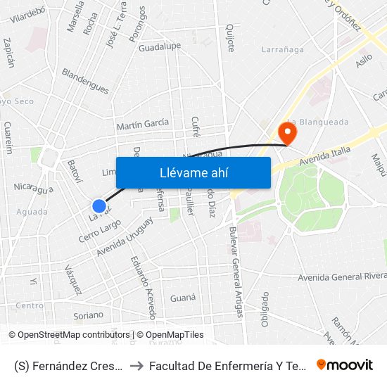 (S) Fernández Crespo & Miguelete to Facultad De Enfermería Y Tecnologías De La Salud map