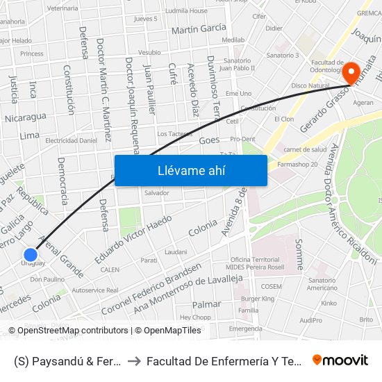 (S) Paysandú & Fernández Crespo to Facultad De Enfermería Y Tecnologías De La Salud map