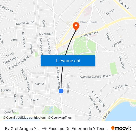 Bv Gral Artigas Y Maldonado to Facultad De Enfermería Y Tecnologías De La Salud map