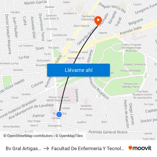 Bv Gral Artigas - Palmar to Facultad De Enfermería Y Tecnologías De La Salud map